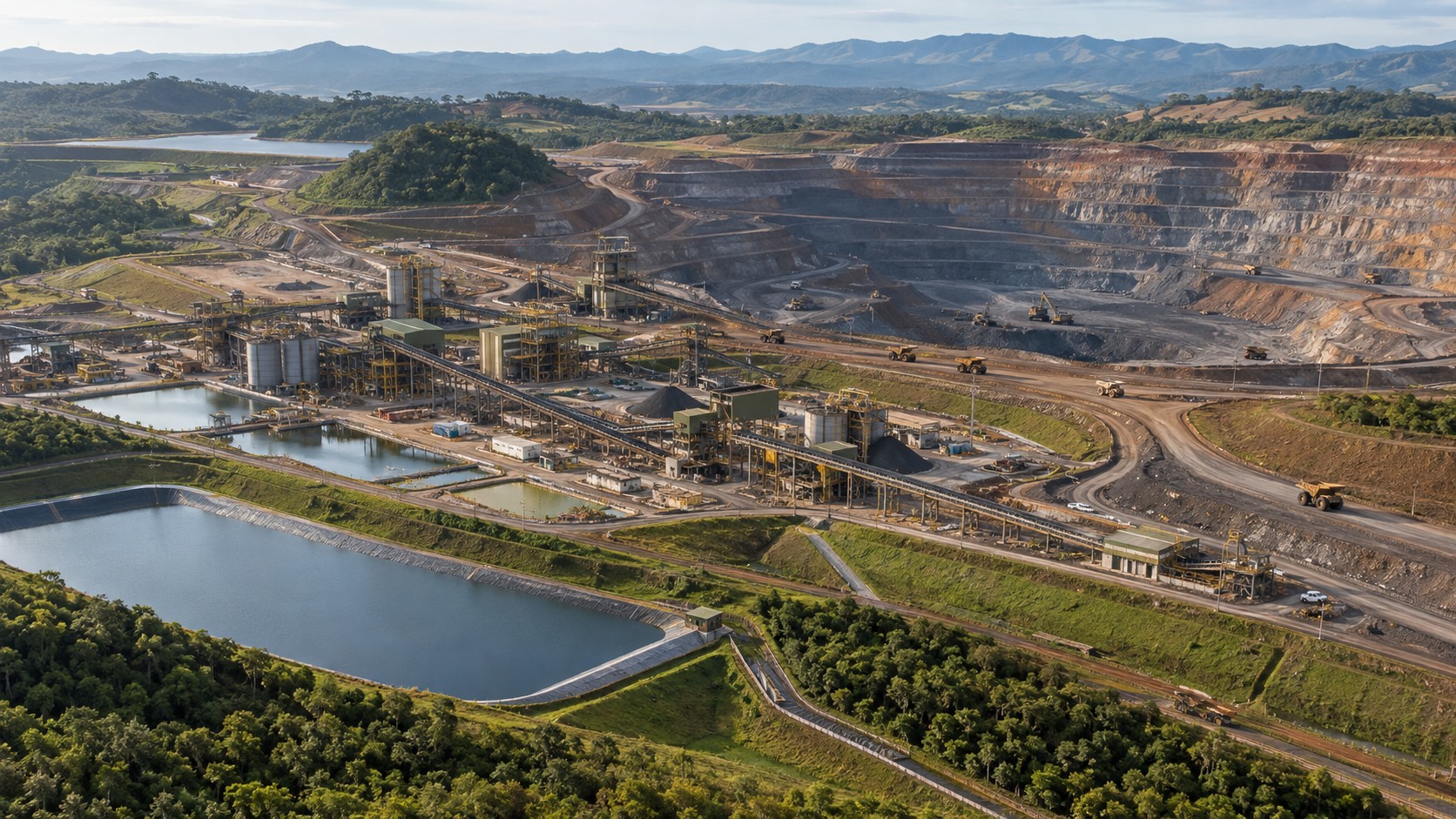 Complexo de mineração com estruturas de controle ambiental