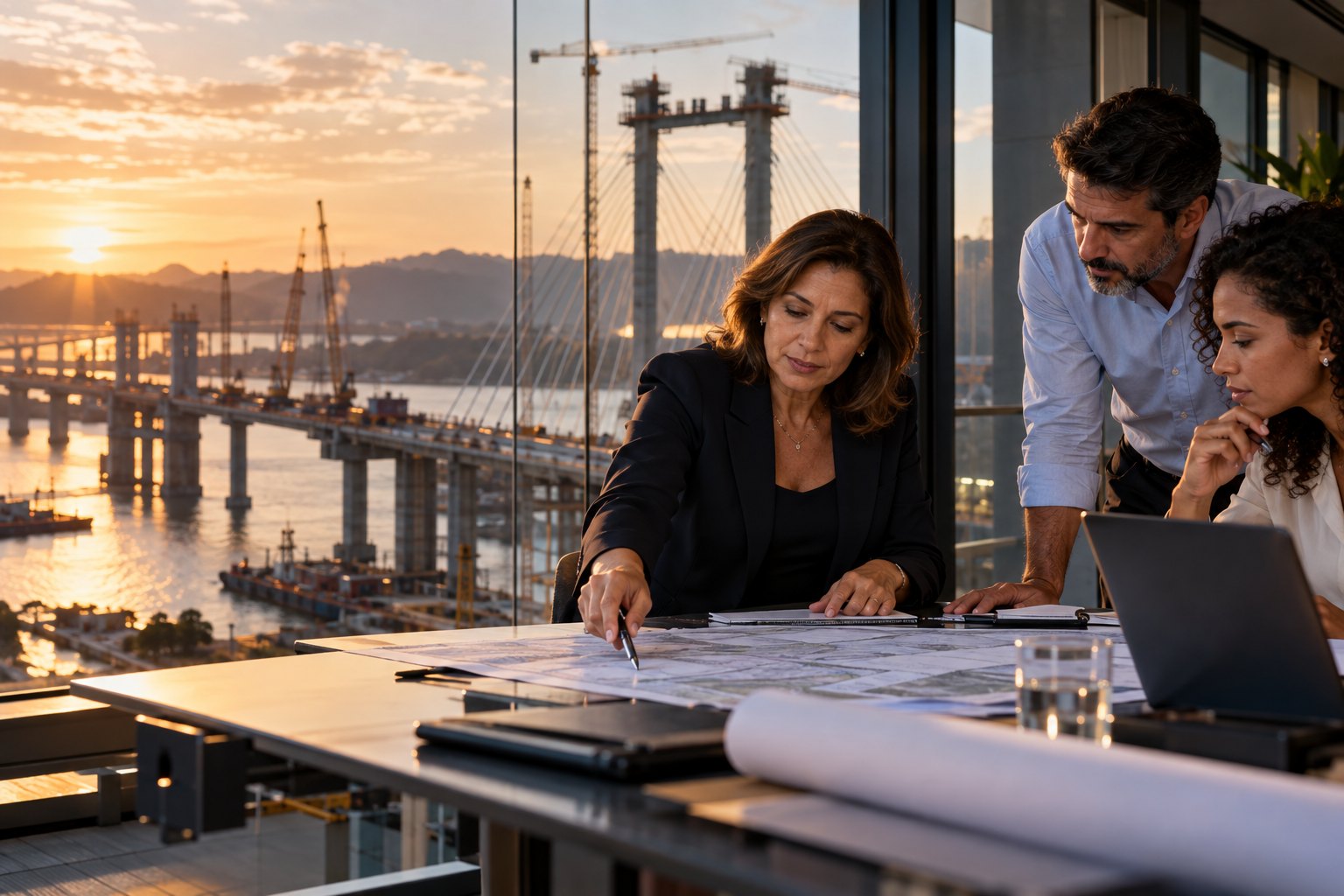 Liderança e equipe analisam uma decisão de infraestrutura em conjunto